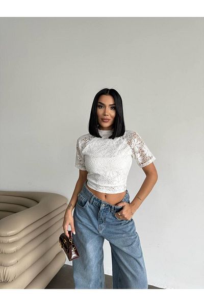 OLSAMODA Women's Back Lined Lace Bluz