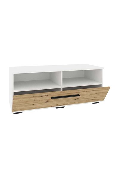 haaus.ro Kos Chest of Drawers, One Door, 2 Shelves, White/Artisan Oak, 95 x 40 x 39 cm