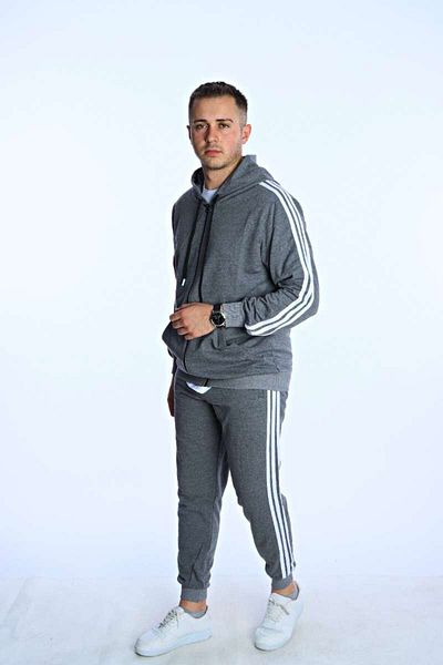 Benim Denim Striped Zippered Tracksuit Suit Smoked