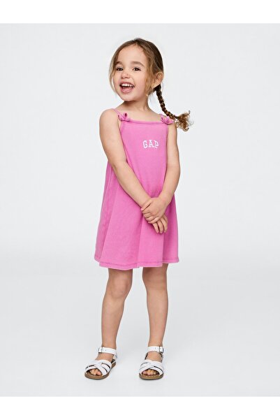 GAP Kız Bebek Pembe Bebek & Küçük Çocuk Logo Fitilli Salıncak Elbise