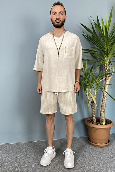 Alışveriş Sokağı Ανδρικό λινό μπλουζάκι Oversize