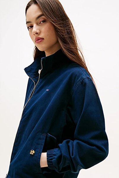 Tommy Hilfiger Kadın Regular Fit Fermuarlı Dik Yaka Pamuklu Ceket - Lacivert