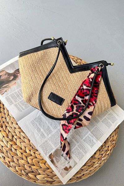 Cappmoda ÇNT-3036 Geantă de vară cu decupaj în V cu detaliu eșarfă neagră
