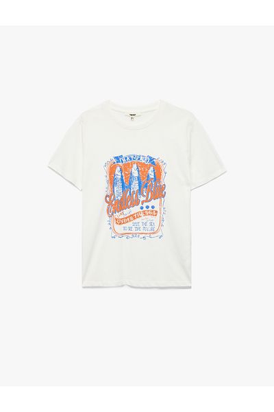 Koton Cotton Short Sleeve Crew Neck Fish Print T-Shirt