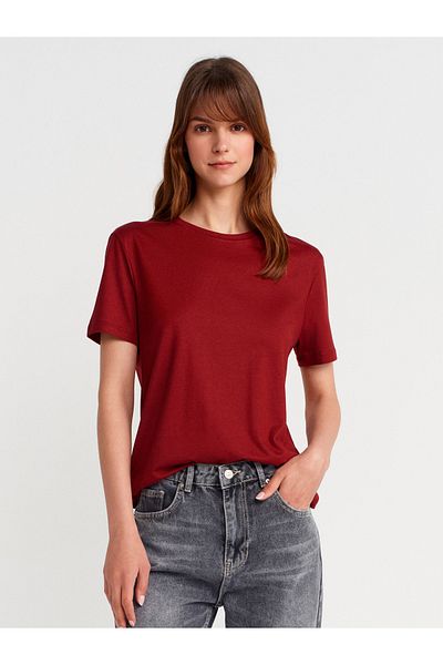 Dilvin 31791 Crew Neck T-Shirt-Light Claret Red