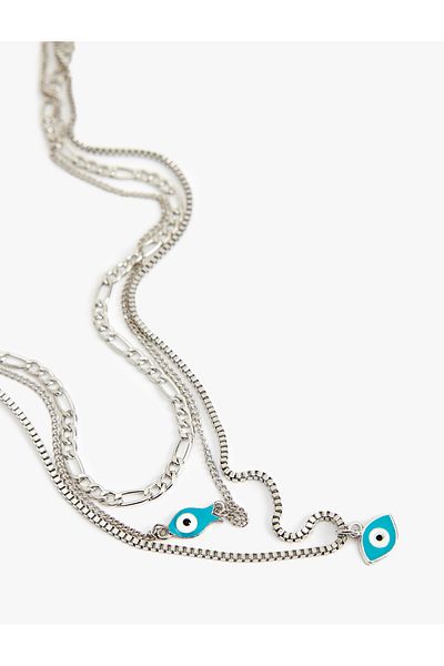 Koton 3 Row Evil Eye Bead Detailed Chain Necklace