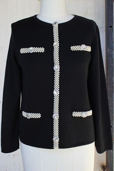 trikobis Sleeve Caps and Front Pate Perl Embroidered Special Design Wool Knitwear Cardigan