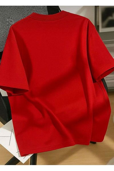khufu Oversize Red Colored Cotton Brooklyn Printed Relaxed Cut Crew Neck T-Shirt Unisex