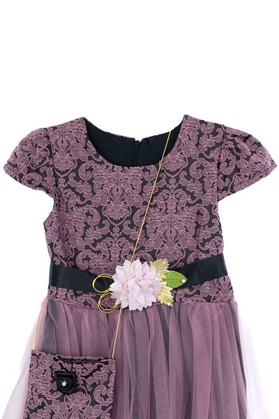 Oppland Girl's Dress 5-6-7-8 Years Old 100% Cotton Princess Model Bag Rope Belt Round Neck Lined