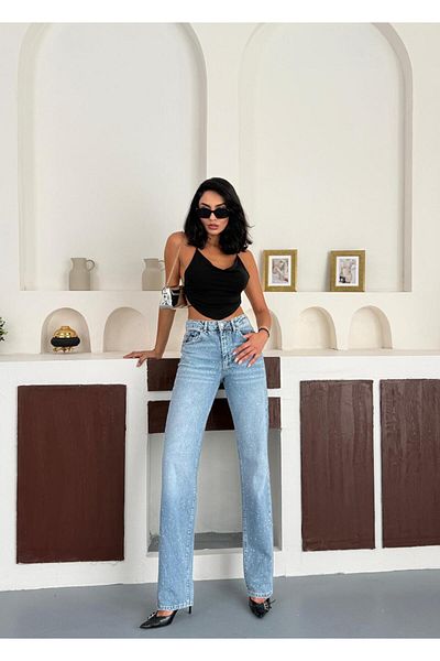 Zeo Basic PANTALONI DE STONE PENTRU FEMEI JEAN STRAIGHT JEANS PANTALONI DE STONE