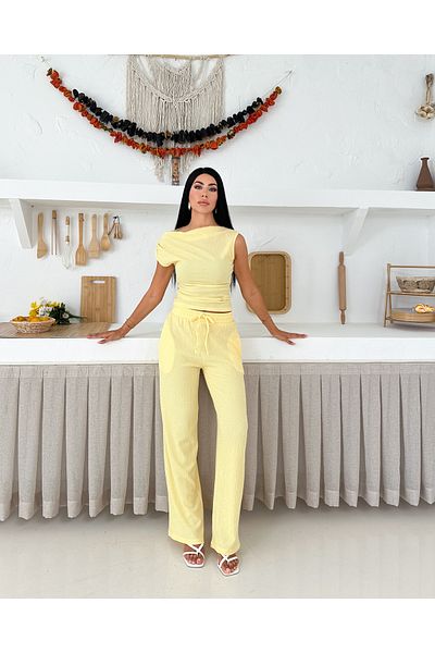 badibadii Asymmetric Draped Sleeveless Blouse and Trousers Summer Women's Two-Piece Set 990