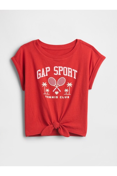 GAP Kız Bebek Kırmızı Tie-Knot Logo T-Shirt