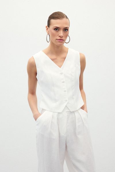 Sateen Linen Vest - Ecru
