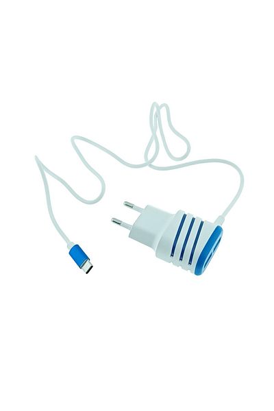 OEM Mains charger set, 3.1A, 2 X USB, Elworld JXL-222, with USB Type C male cable, white with blue