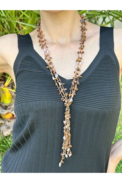 Gönülden Tasarım Boncuk İşleme Kadın Uzun Kolye 50 Cm