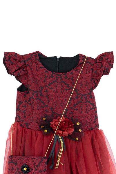 Oppland Girl's Dress 5-6-7-8 Years Old 100% Cotton Princess Model Bag Rope Belt Round Neck Lined