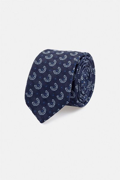 SÜVARİ Cavalry Handmade Thin Navy Blue Patterned Tie Standard Navy Blue