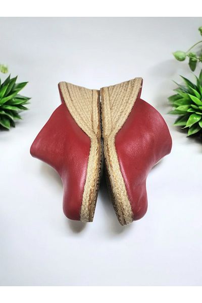 GokceKundura06 Women's Soft Leather Comfortable Sole Espadrille Sabo Slippers