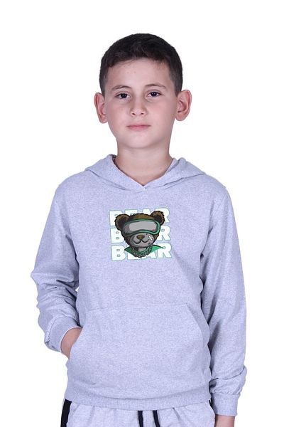 FYK KİDS Суитшърт за момче с качулка и щампа на кенгуру с джоб