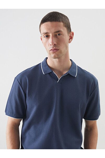 LC Waikiki Синя футболка з коротким рукавом і коміром-поло для чоловіків