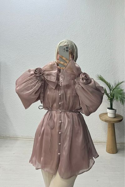 lurex moda Cămașă Rose din Organza