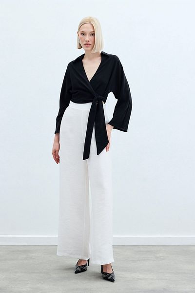 Sateen Casual Linen Trousers - Ecru