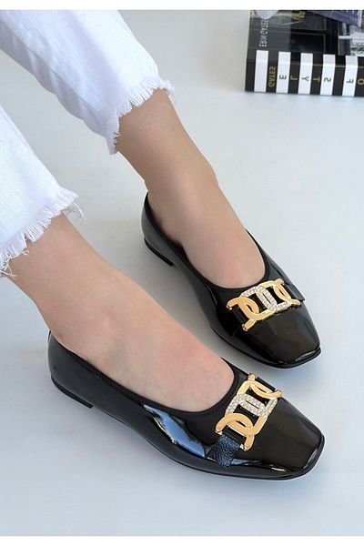 Zerenyus Embor Black Patent Leather Women's Ballerinas