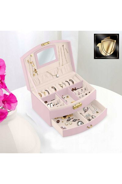 ideal STORE idealSTORE Jewelry Box, Dimensions 20.5 x 13.5 x 10.5 cm, Includes Mirror, Lock, Gold