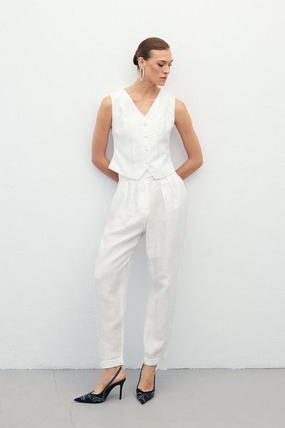 Sateen Casual Linen Trousers - Ecru