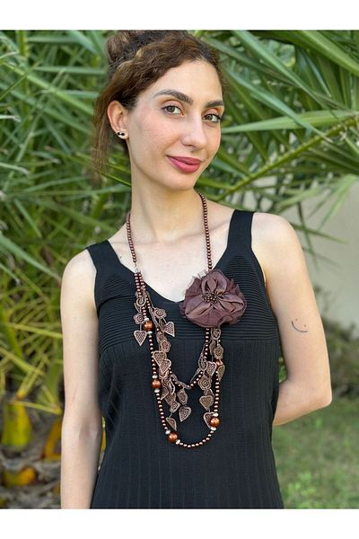 Gönülden Tasarım Brown Flowered Etnical Women's Necklace 46 cm