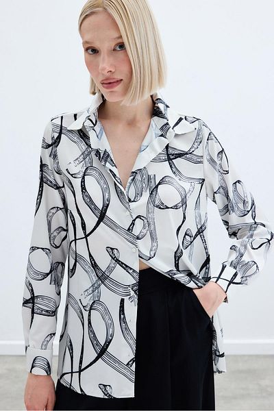Sateen Patterned Classic Shirt - Black