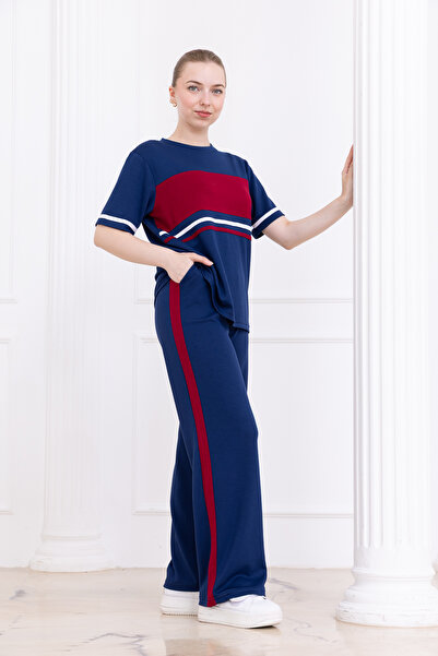 DJANGO STYLE Modal Contrast Garnished Sports Tracksuit Set