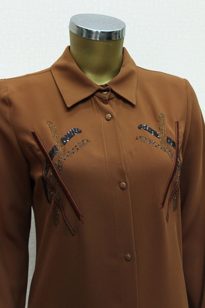 PERFECT 1547 ÖNDEN DÜĞMELİ GÖĞSÜ TAŞ İŞLEMELİ UZUN TUNİK QYS TUNİK #24-03#