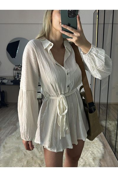 Lady Pixie Seersucker Balloon Sleeve Jumpsuit Dress with Shorts