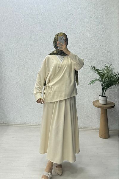 lurex moda Σετ λινό φούστα