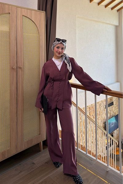 lurex moda V-Neck Button Suit