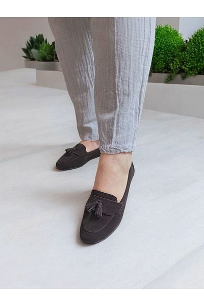 GokceKundura06 Tasseled Daily Genuine Leather Suede Comfortable and Stylish Loafer Shoes