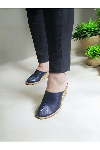 GokceKundura06 Women's Soft Leather Comfortable Sole Espadrille Sabo Slippers