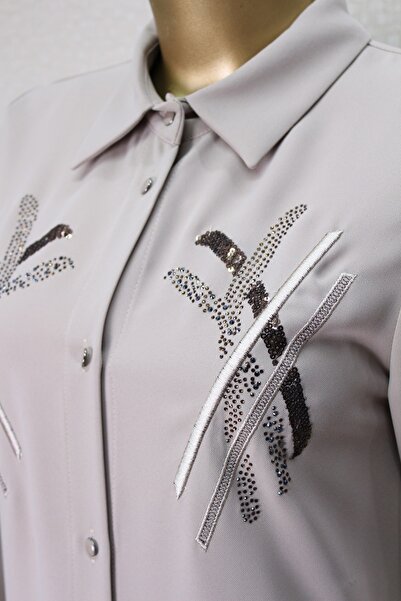 PERFECT 1547 ÖNDEN DÜĞMELİ GÖĞSÜ TAŞ İŞLEMELİ UZUN TUNİK QYS TUNİK #24-03#