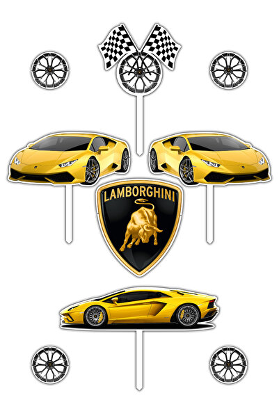 Bloom Atelier Figurine Tort Masini Lamborghini, Set 9 Accesorii Tort, Accesor...