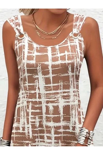 Butik Women's Strappy Bird's Eye Detailed Patterned Single Jersey Dress
