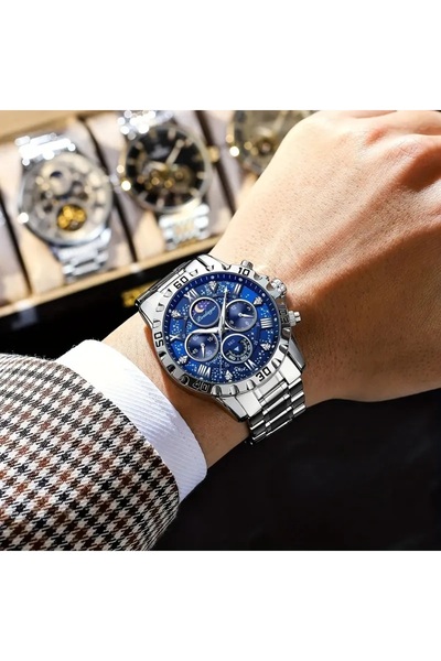 POEDAGAR ERKEK KOL SAATİ 3 KADEME ZAMAN GÖSTERGELİ PASLANMAZ ÇELİK SAFİR CAM TİTANYUM KASA