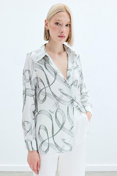 Sateen قميص كلاسيكي منقوش - كاكي