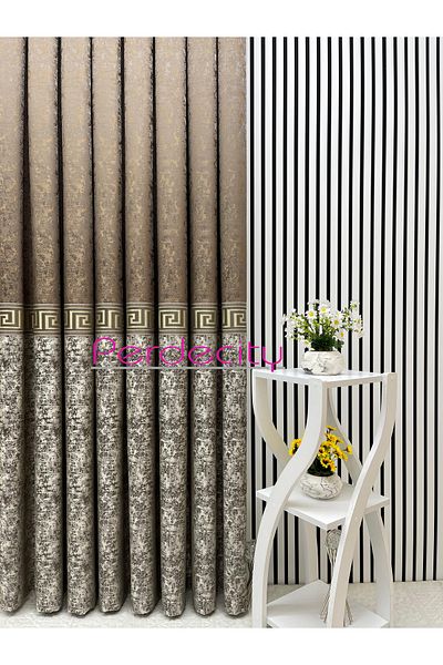 PERDECITY Poseidon Coffee Gold Detailed Board Background Curtain 1X3 Frequently Folded [Single Wing] Suitable for Any Room, No Ironing Required