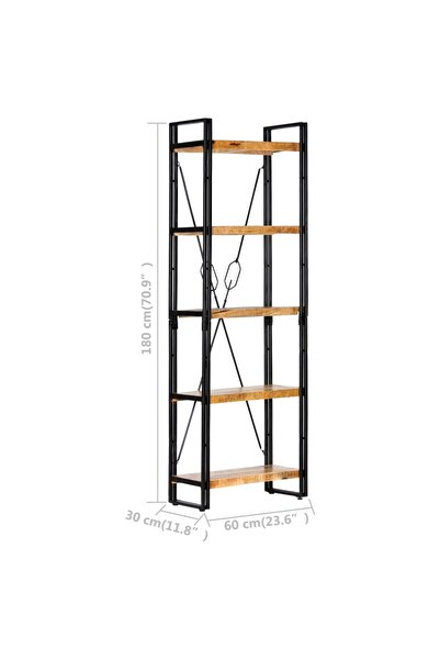 vidaxl 5-Tier Bookcase 60x30x180 cm Solid Mango Wood