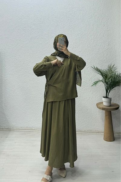 lurex moda Σετ λινό φούστα