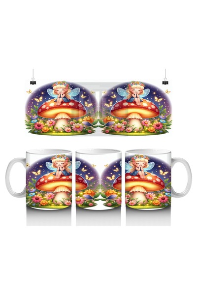 Luluyen كوب على شكل فتاة جنية جالسة على فطر يحب الأطفال الحليب