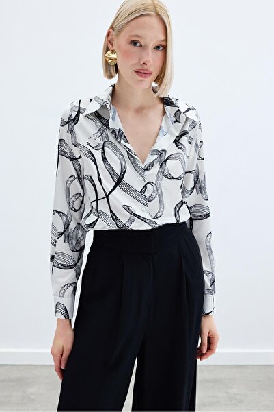 Sateen Desenli Klasik Gömlek - Siyah