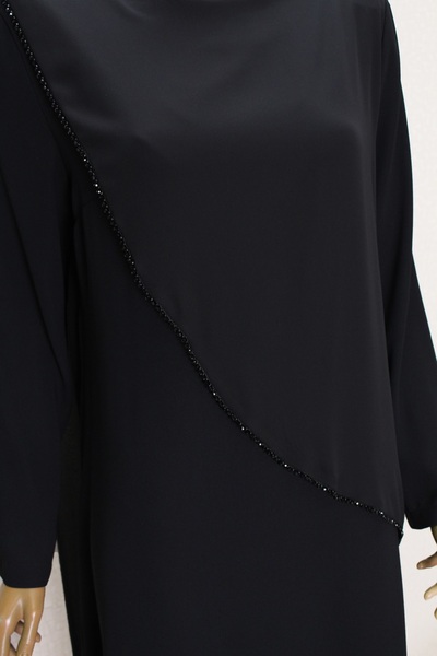 çınar özkan 2857 ŞİFON GİYDİRMELİ BONCUKLU RAHAT KALIP ELBİSE QYS ELBİSE #24-023