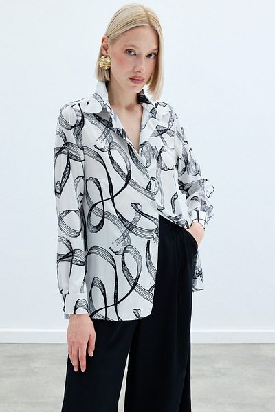 Sateen Patterned Classic Shirt - Black